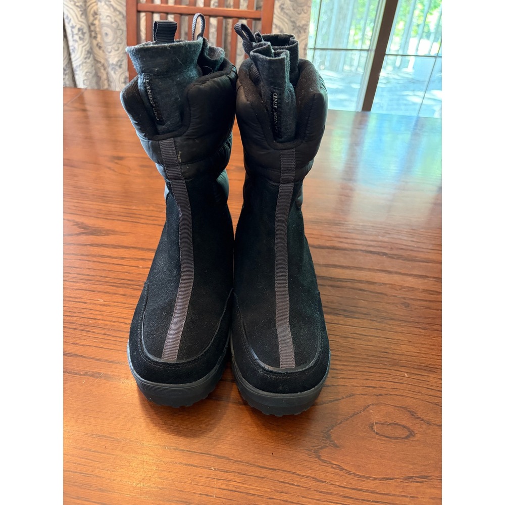 Lands End Womens Black Suede Puffer Insulated Winter Boots 8B 406465